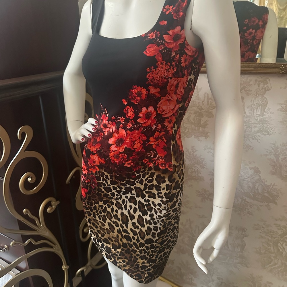 Cache Red Floral and Leopard Mini Dress